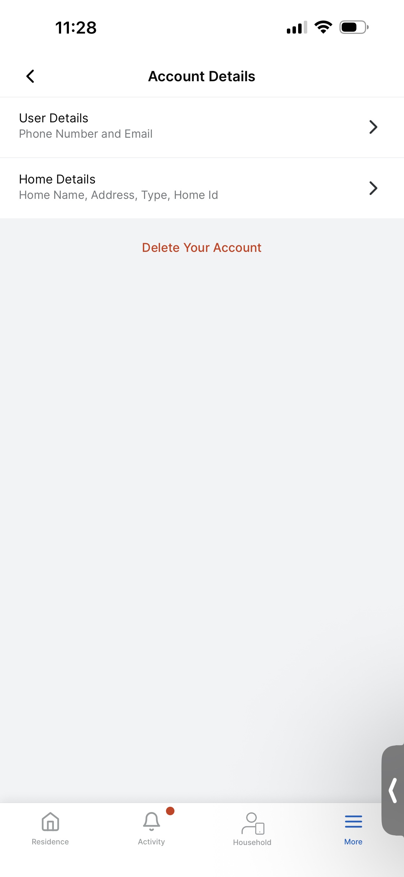 Select the Delete Your Account button