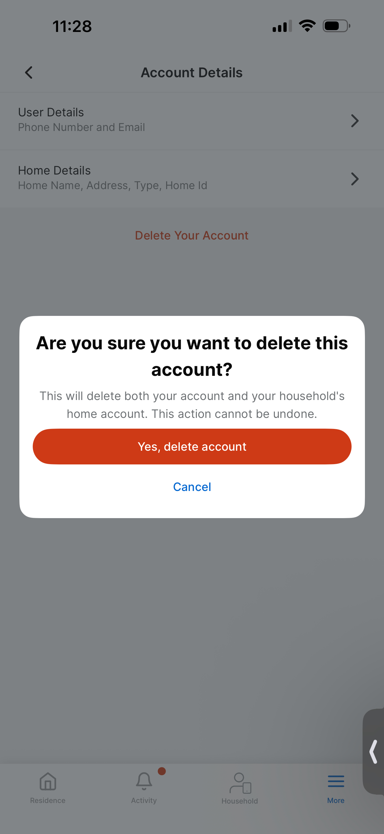 Confirm account deletion